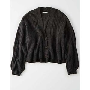 American Eagle Ribbed Cropped Puff Sleeve Cardigan